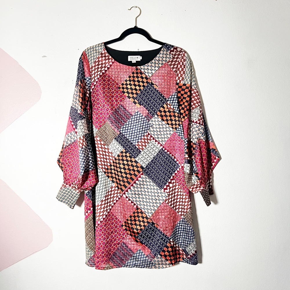Molly Bracken Shift Dress Small Pink Geometric Patchwork Cottagecore